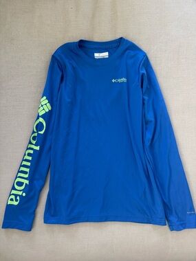 Columbia Royal Blue Long Sleeve Shirt with Neon Green Logo